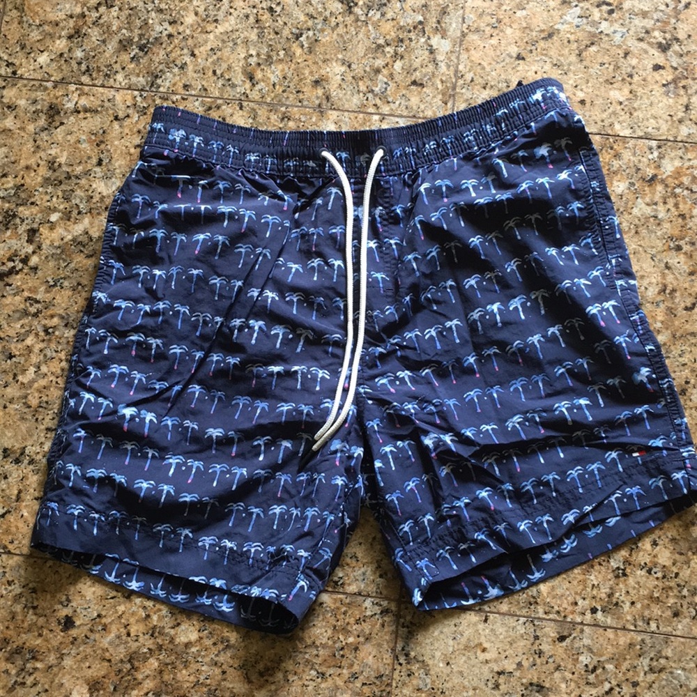 Tommy Hilfiger men's navy printed swim trunks